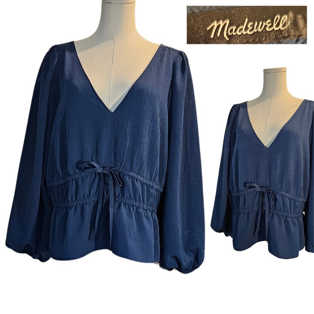 Madewell XL Blue Top Peplum V-Neck Blouse Lightweight